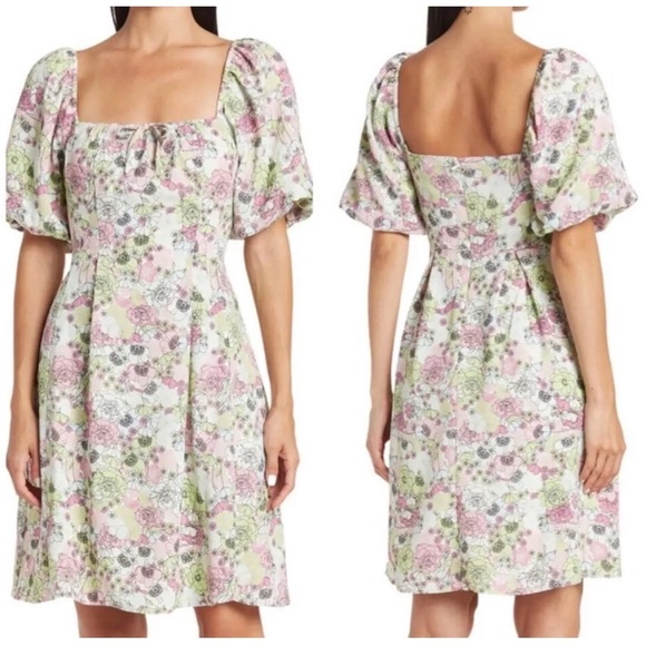 BCBGeneration | Fit & Flare Floral Puff Short Sleeve Dress Size 4 Garden Party - Picture 1 of 12
